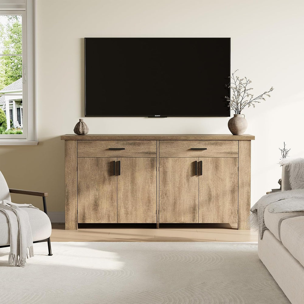 ONBRILL 61" Sideboard Buffet Cabinet with Storage & 2 Drawers, Rusti...
