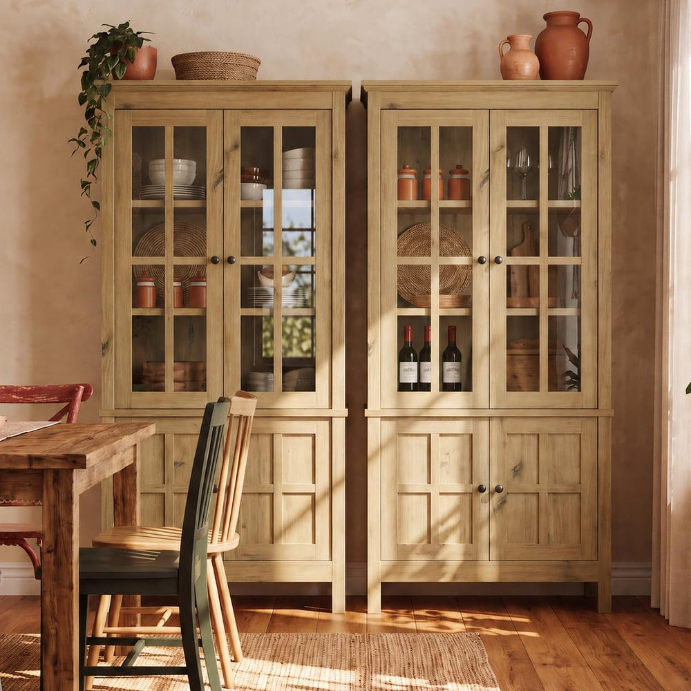 63" Kitchen Pantry Cabinet with Glass Doors,Farmhouse Storage Cabinets