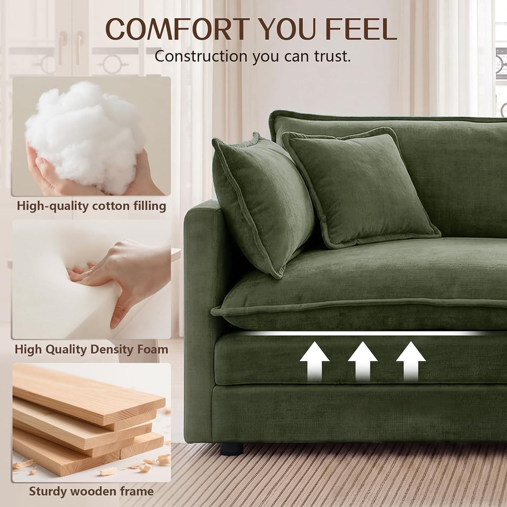 103.8" Chenille Modular Sofa with Ottoman, Cloud Couch with Pillow,Green