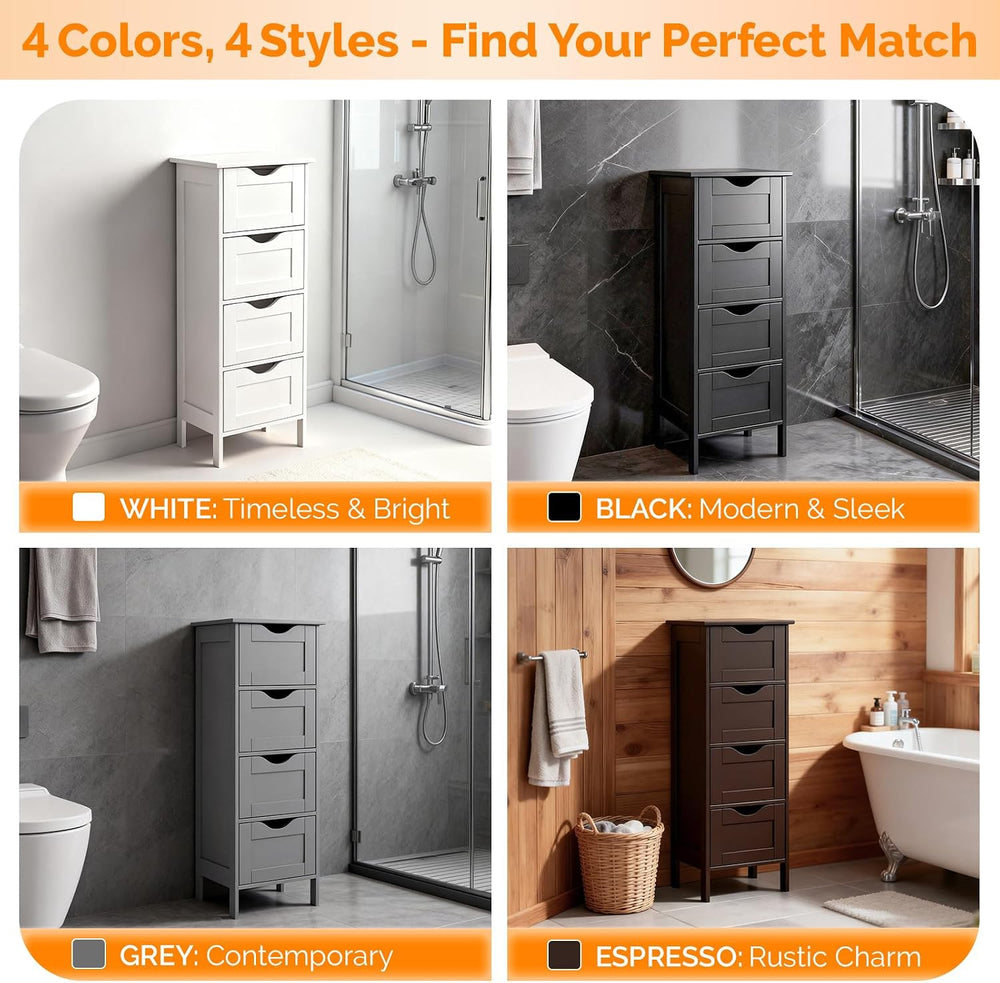 VINGLI Black Bathroom Storage Cabinet with 4 Drawers, Slim Freestanding Floor...