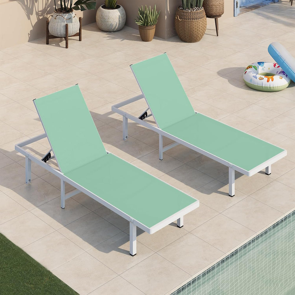 Pool Lounge Chairs Set of 2, Aluminum Outdoor Lounge Chair with Wheels and 5-...