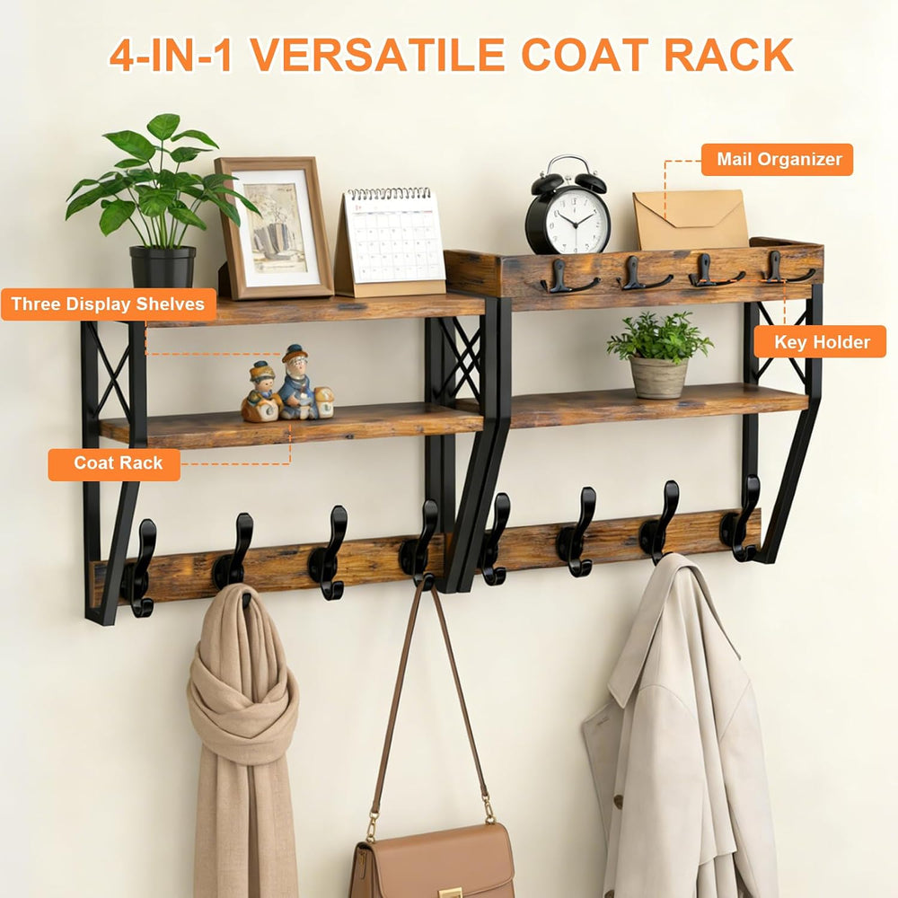 Upgraded 3-Tier Large Coat Rack Wall Mount with Shelf