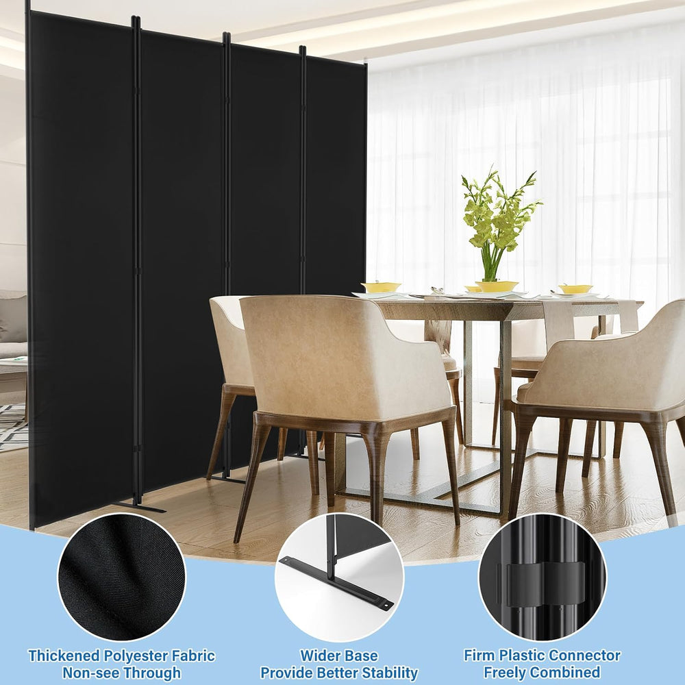 AKTOP 4 Panel Room Divider, 88"W x 6FT Fabric Folding Privacy Screen, Black