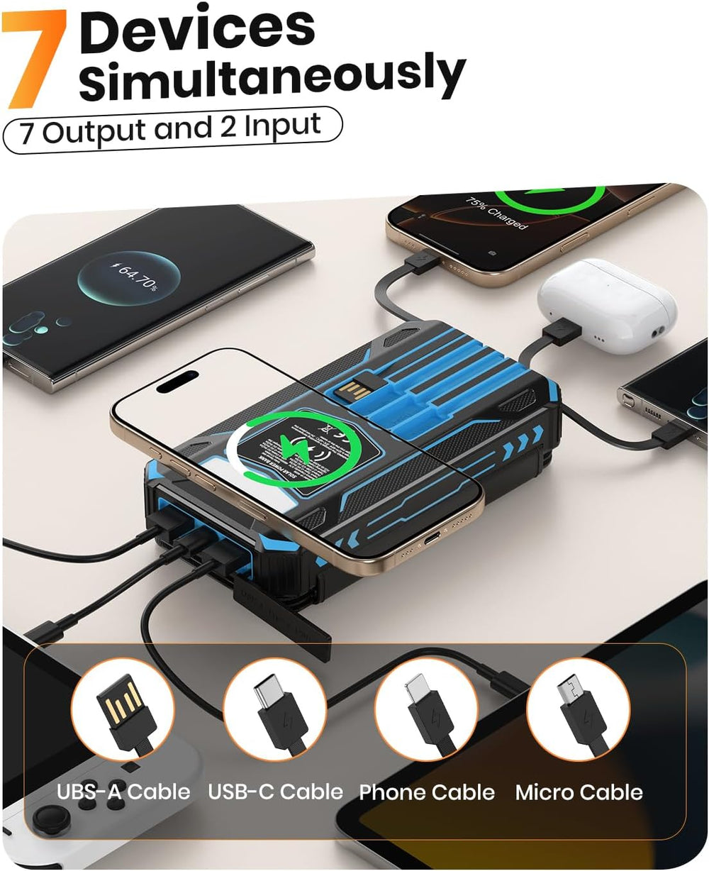 SOARAISE Solar Power Bank 48000mAh Wireless Battery Pack with 4 Cables