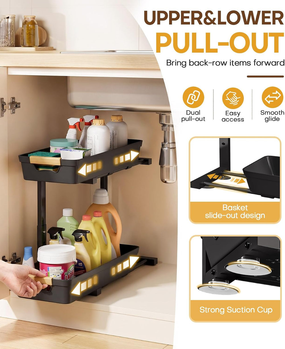 Homde Sliding Under Sink Organizer: 2-Pack Pull-Out Rack for Kitchen