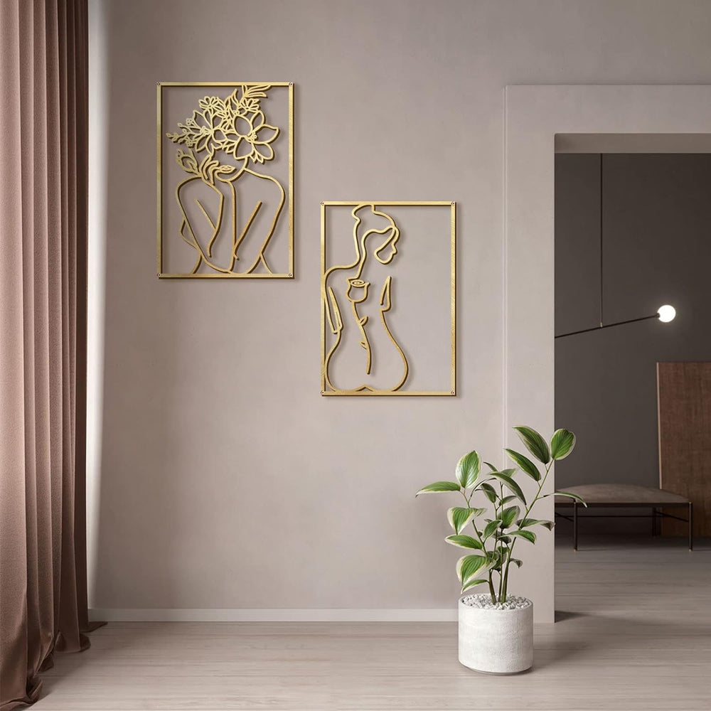 Glamativity 4 Pack Gold Wall Art Decor, Minimalist Single Line Real Metal Wal...