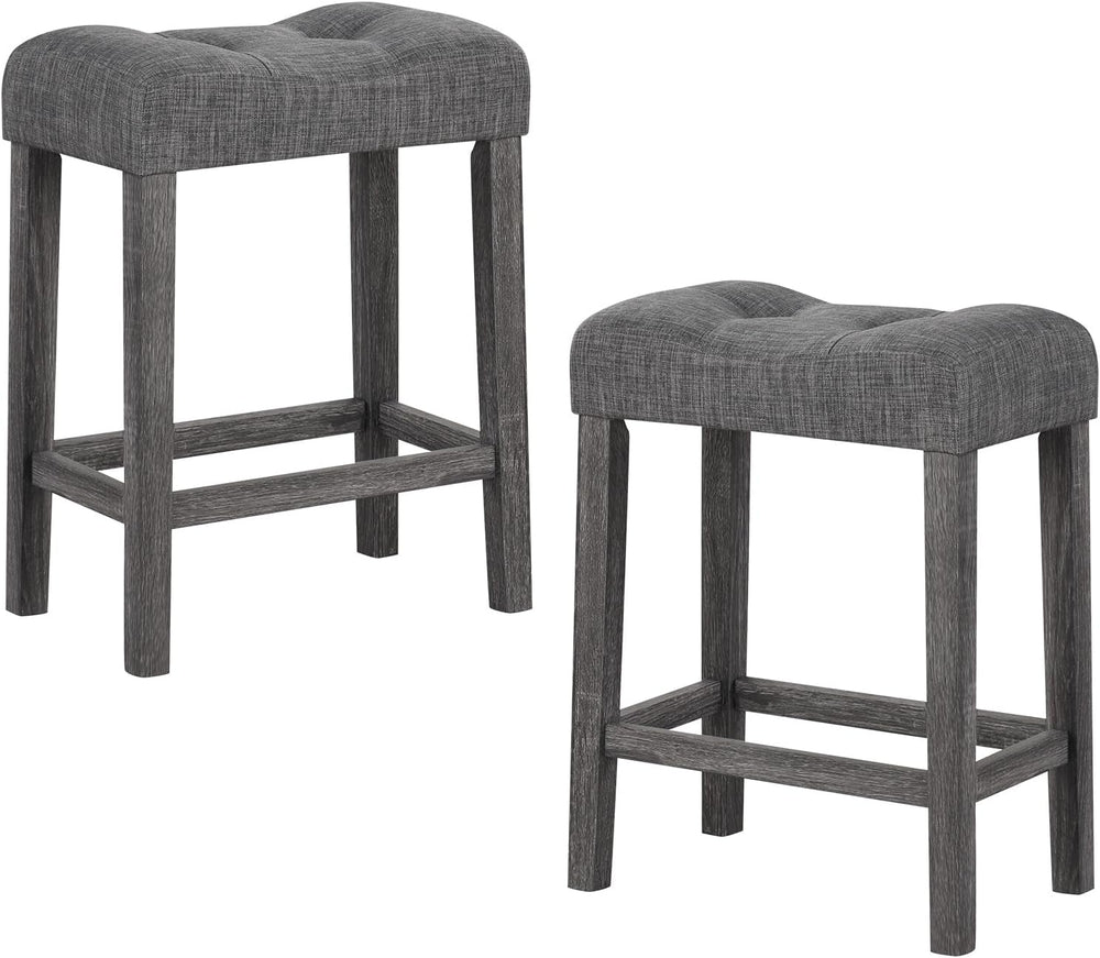 GIANTEX 24" Saddle Bar Stools Set of 2, Farmhouse Button Tufted Barstools