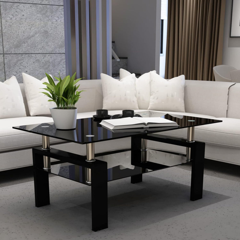 IANIYA Modern Living Room Coffee Table, Glass Center Table, Black
