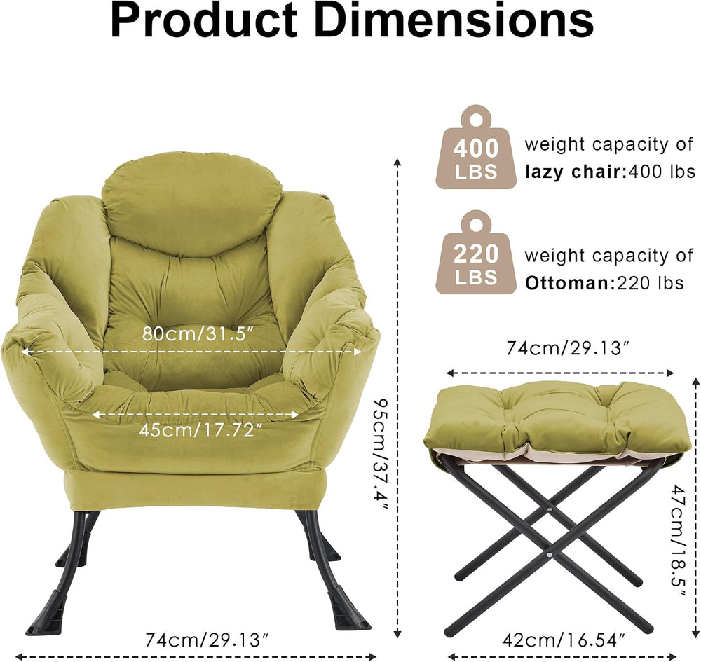SAETSFEG Lazy Chair with Ottoman Comfy Accent Lounge Chair with Side Pocket C...