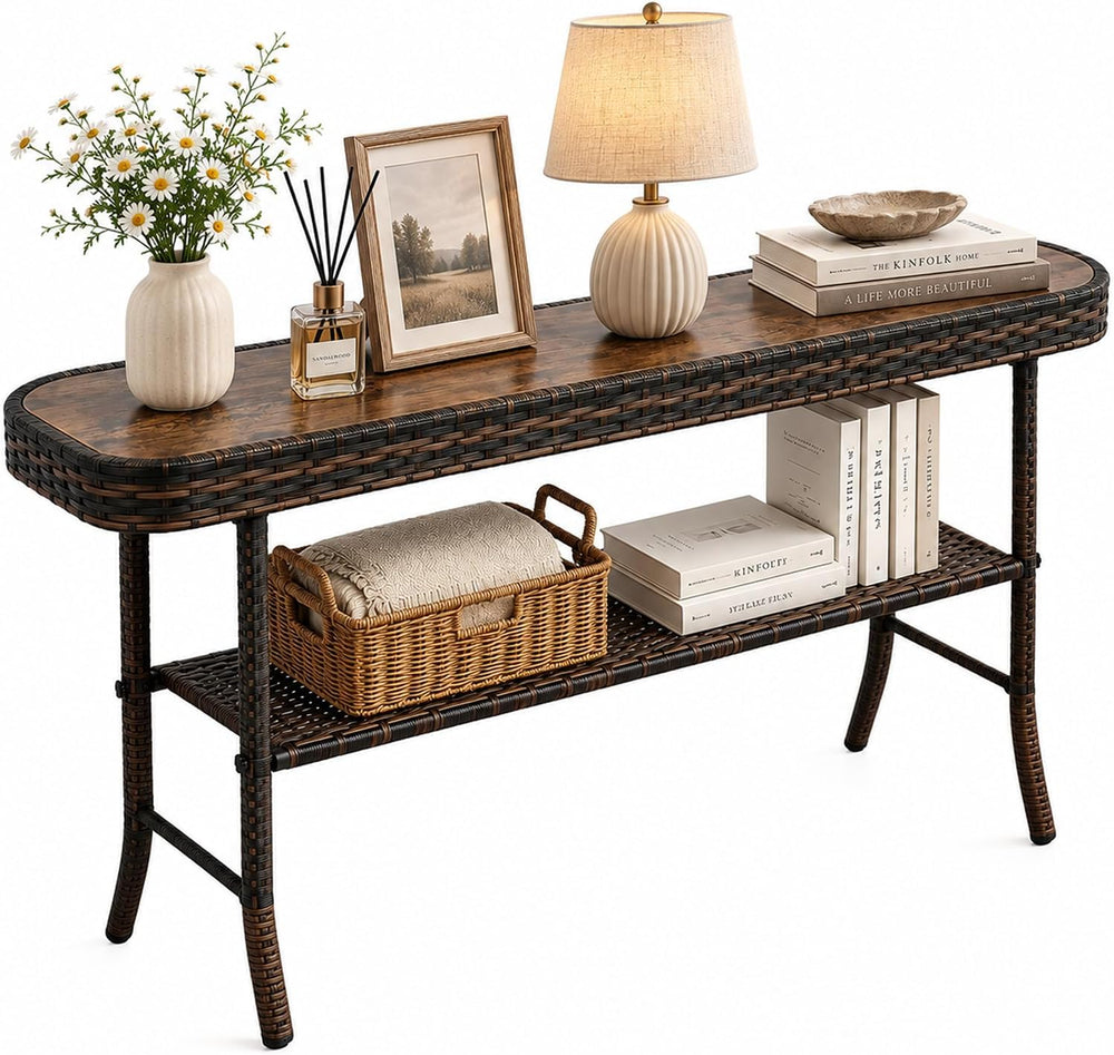 Entryway Table with Storage, 2-Tier 47'' Console Table with Woven Wrap