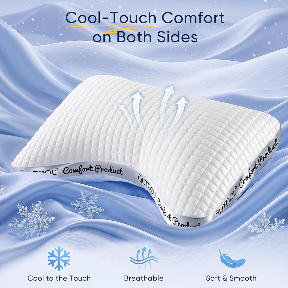 QUTOOL Cooling Crescent Side Sleeper Pillow, Adjustable Loft, Queen Size