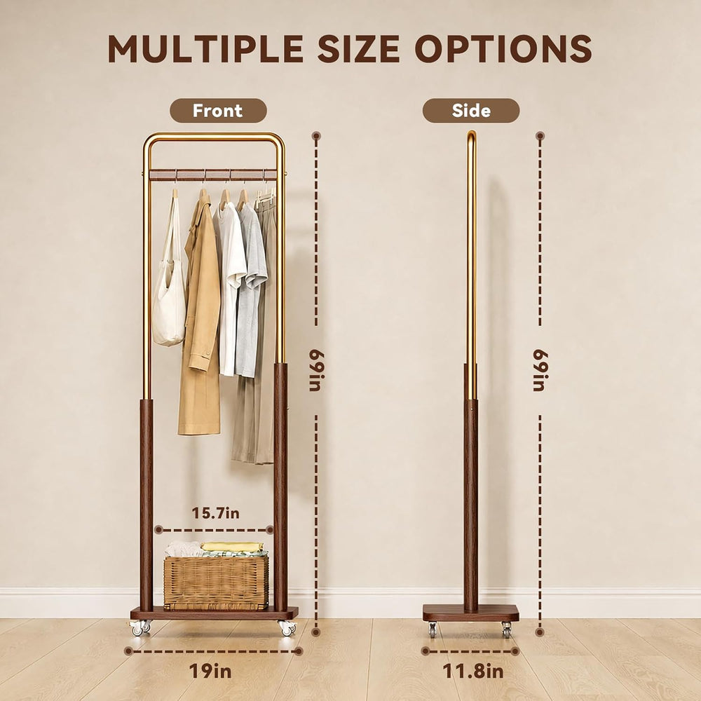 Taitiy Solid Wood Clothes Rack on Wheels for Bedroom, Living Room
