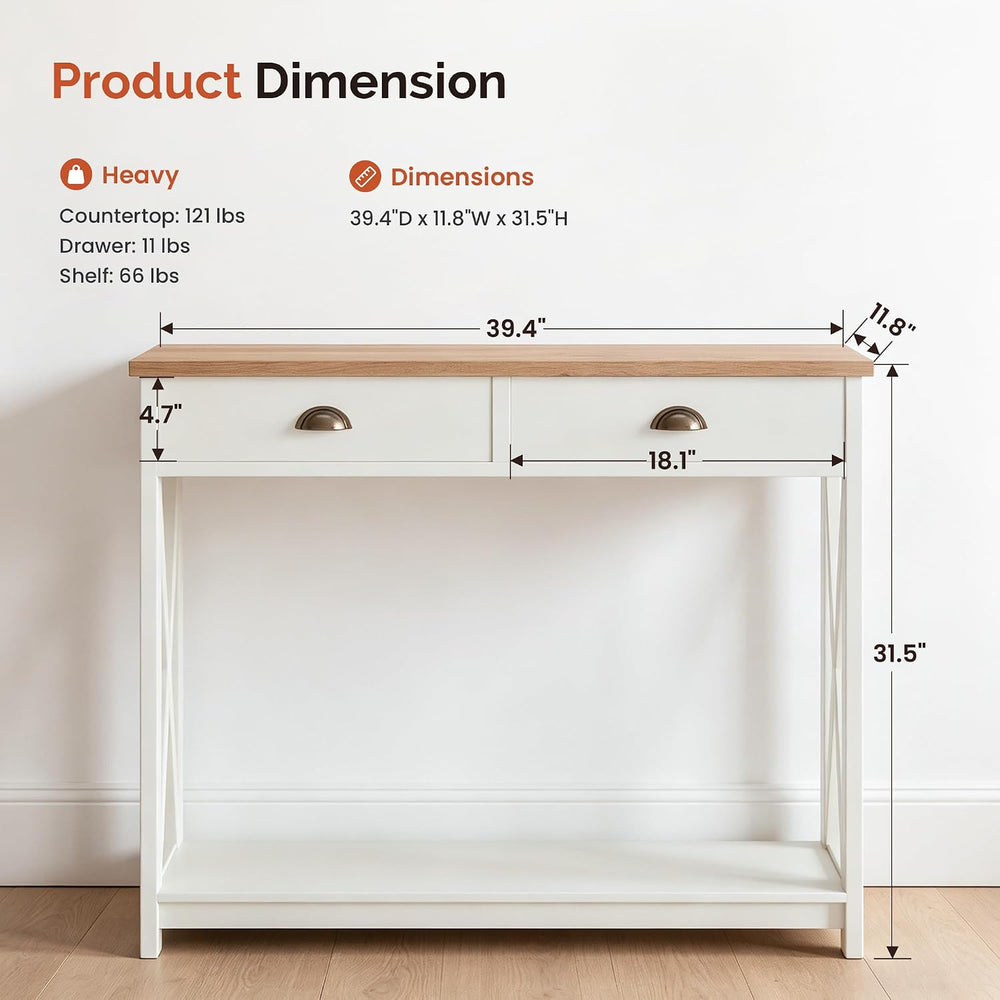 MAISON ARTS Entryway Table with 2 Drawers, Modern Hallway Table, Ivory