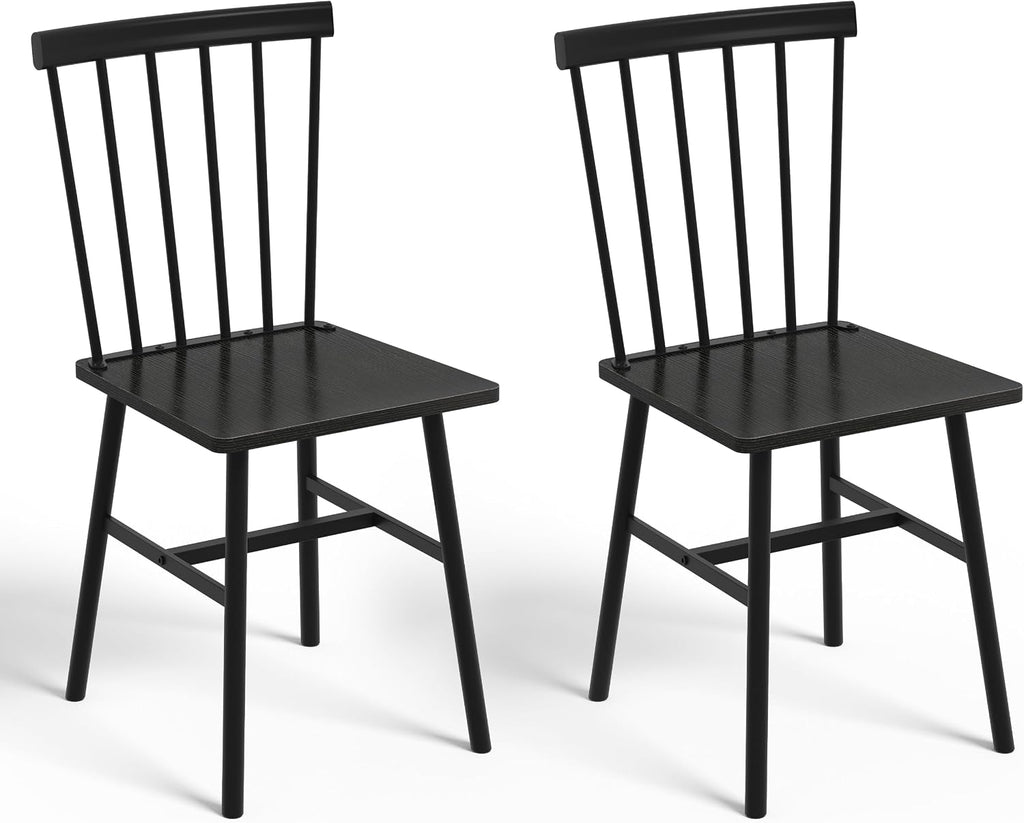 Black Windsor Dining Chairs Set of 2, Upgraded Modern Rustic Wood Chair