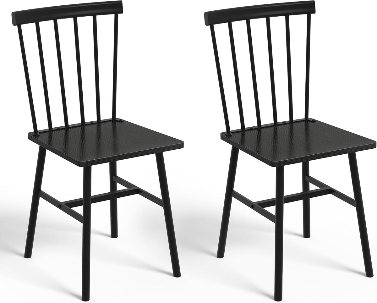 Black Windsor Dining Chairs Set of 2, Upgraded Modern Rustic Wood Chair