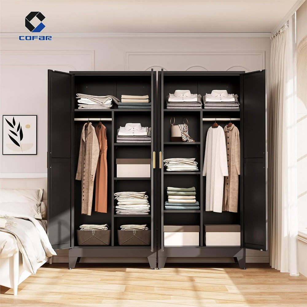 COFaR Wardrobe Closet with Doors, Metal Bedroom Armoire with Adjustable Hangi...