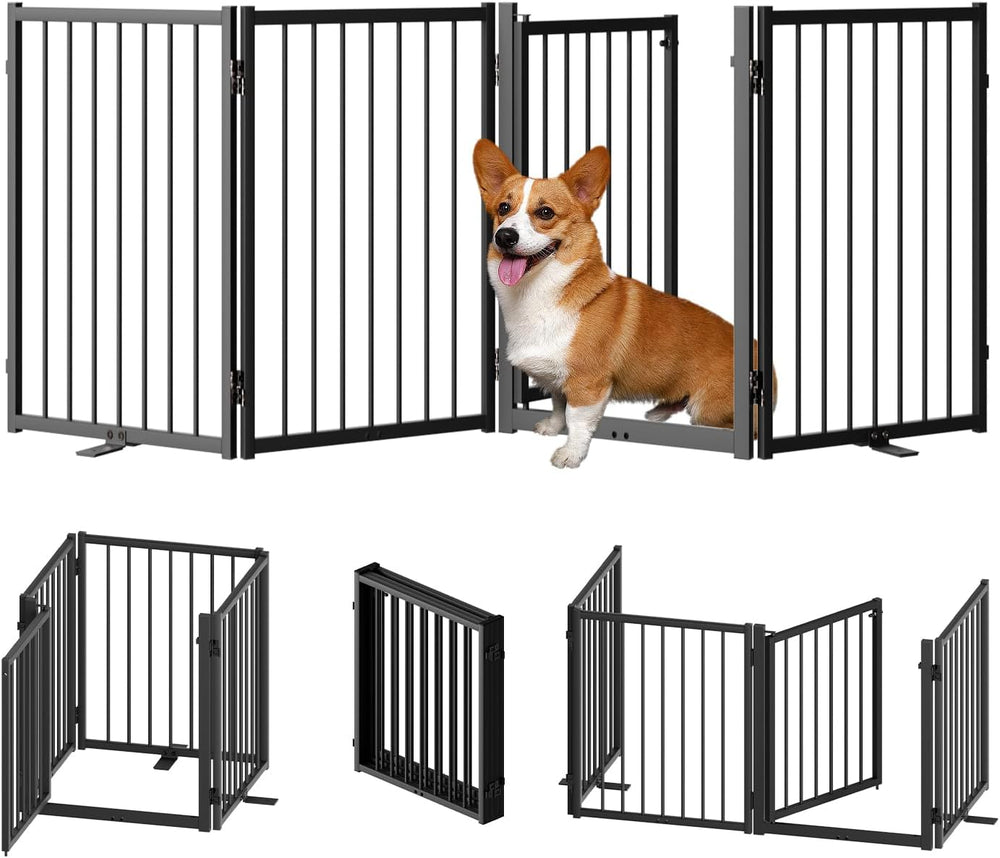 SNUOWU Full Metal Freestanding Dog Gate with Door, 24'' Height Foldab...