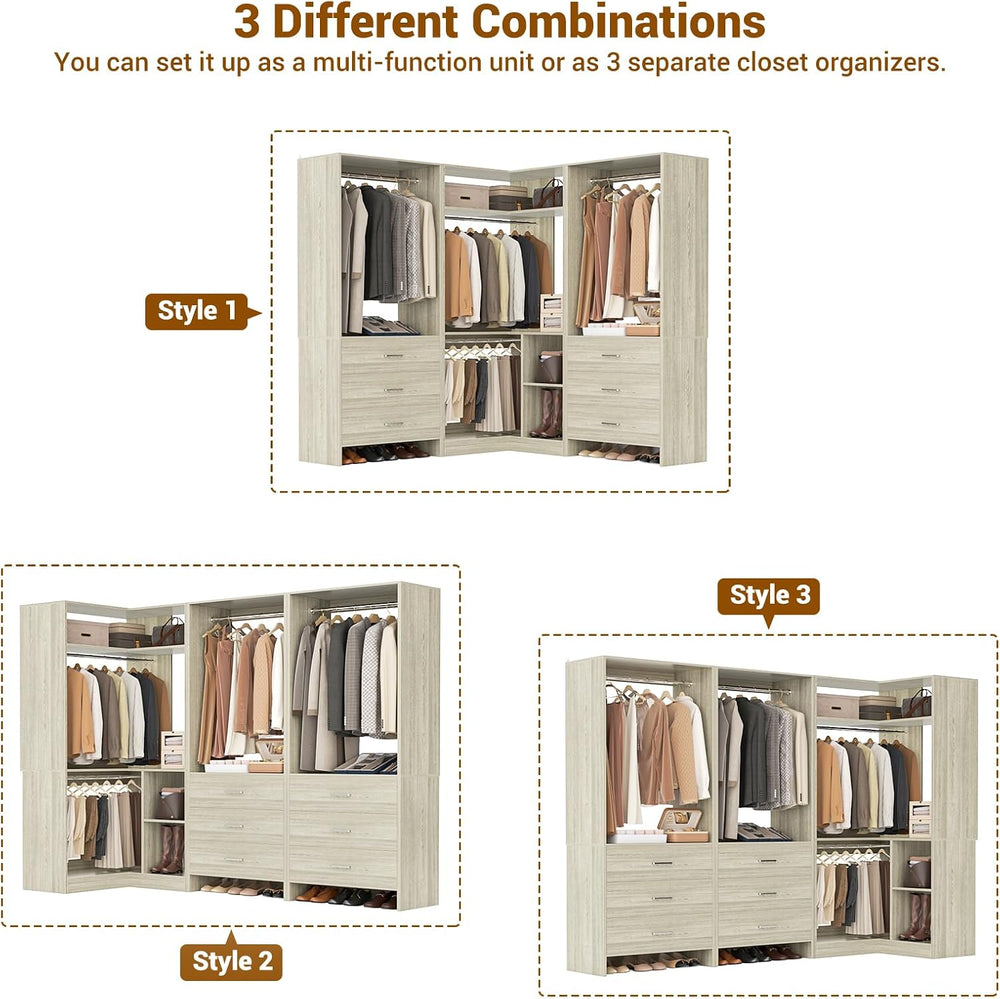 Aheaplus Closet System with 6 Drawers, 4 Hanging Rods & Corner Tower, Cor...