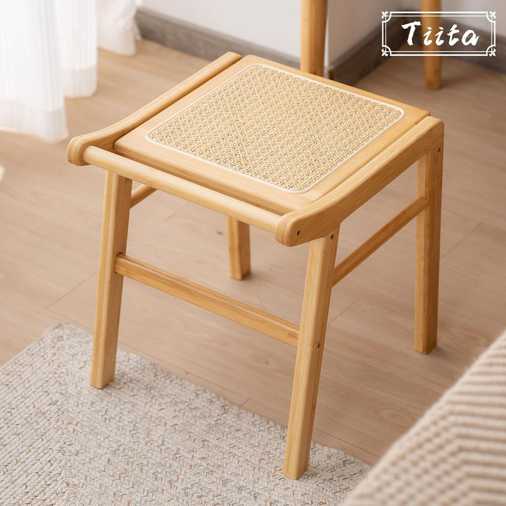 Tiita Rattan Vanity Stool, Bamboo Dressing Chair, Ottoman and Step Stool