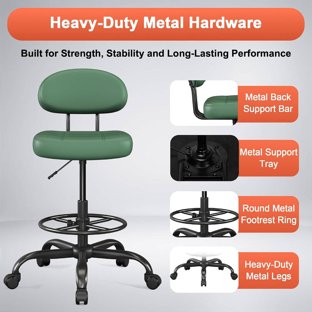 Armless Drafting Chair with Back, Tall Office Chair for Standing Desk, PU Fau...