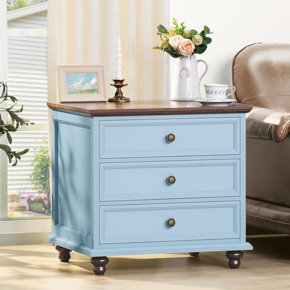 Joaxswe 24" Wide Farmhouse Night Stand,Large End Table with 3 Drawers &a...