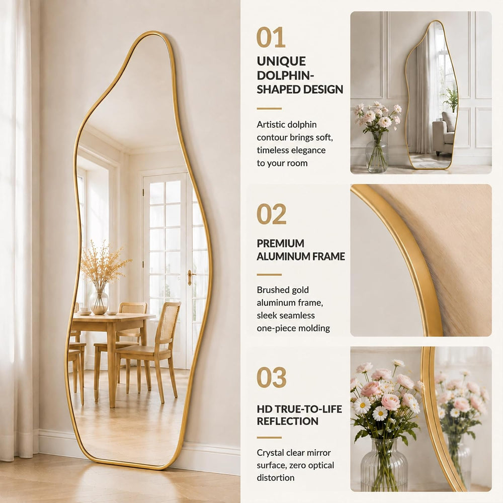 Full Length Door Mirror, 48"x16" Wall Mounted Mirror, Gold