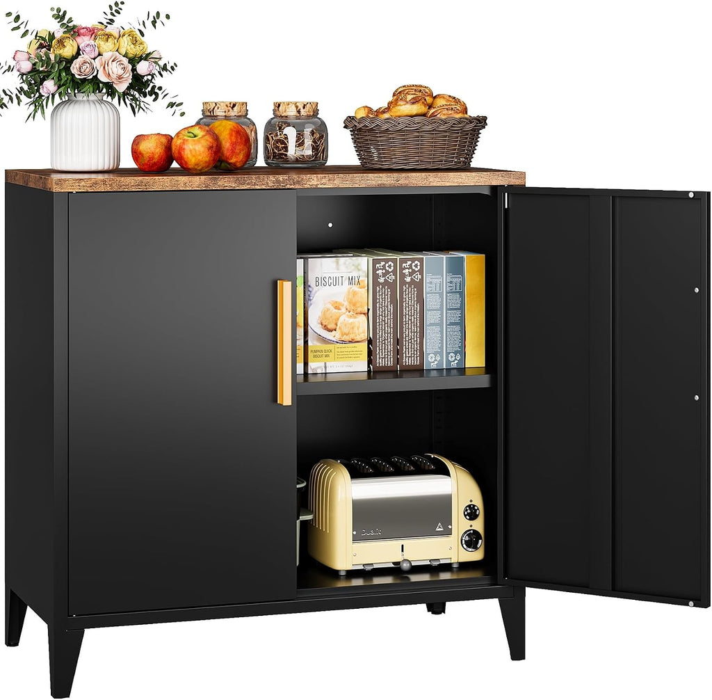 SISESOL Black Storage Cabinet with Doors and Shelves,30 inch Pantry Cabinet Sideboard with Leg,Small Accent Cabinets with Storage,Side Floor Cabinets for Home,Kitchen,Coffee Bar,Dining/Living Room