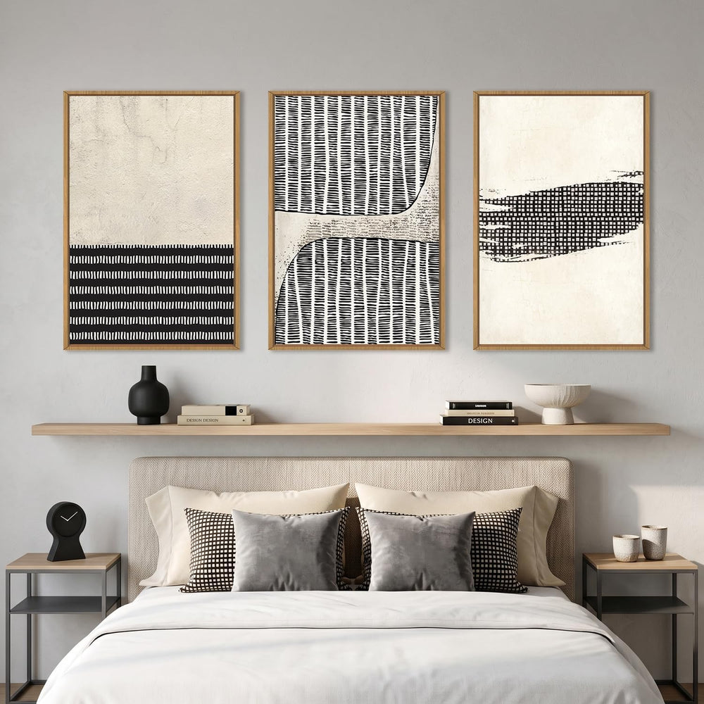 Aryroi Black Beige Abstract Minimalist Framed Canvas Wall Art Set-16"x24...
