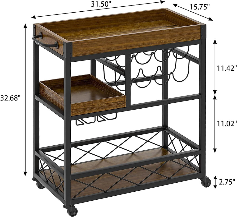 Bar Cart Industrial Mobile Kitchen Serving Carts for Home 3 Tier Storage Trol...