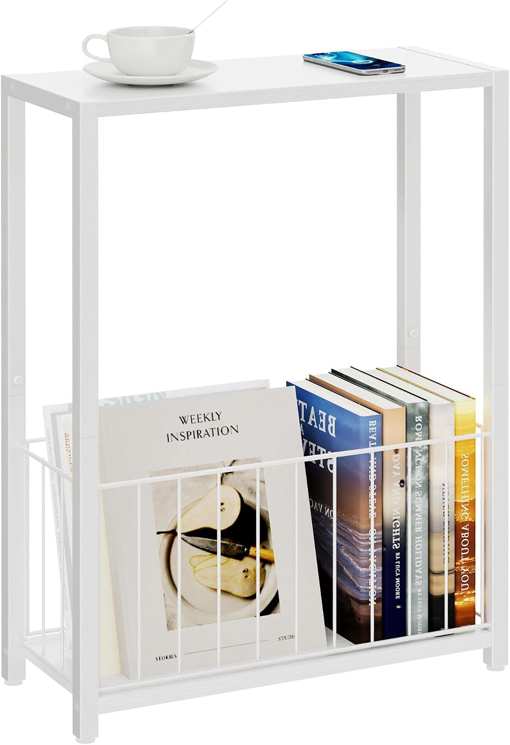 Homleke Narrow Side Tables Set of 2 with Magazine Holder, Skinny End Tables
