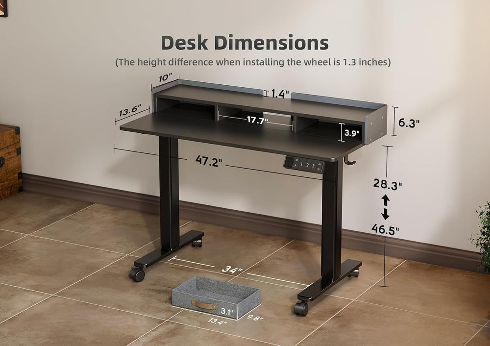 YDN 48" Inch Electric Standing Desk with Drawers & Wheels, Black