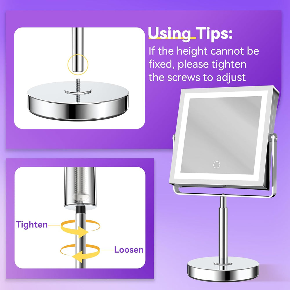 1X/10X Makeup Mirror with Lights, Double Sided, Chrome