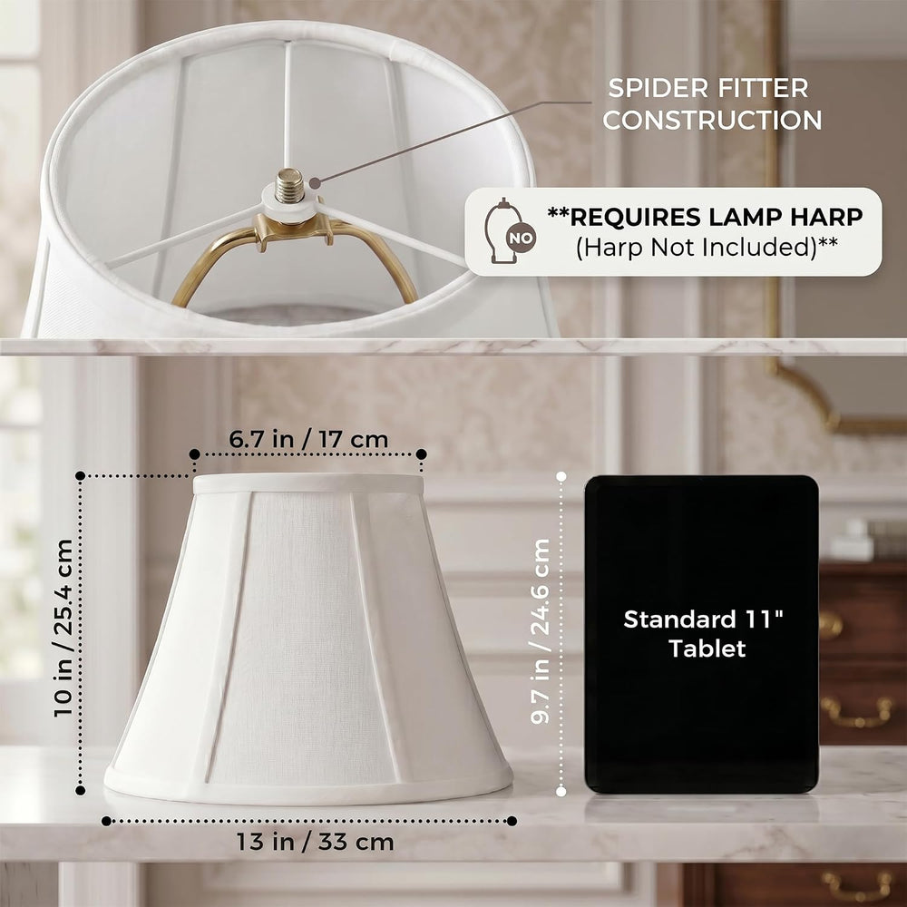 White Bell Lamp Shades Set of 2, 6.7" Top x 13" Bottom x 10" H...