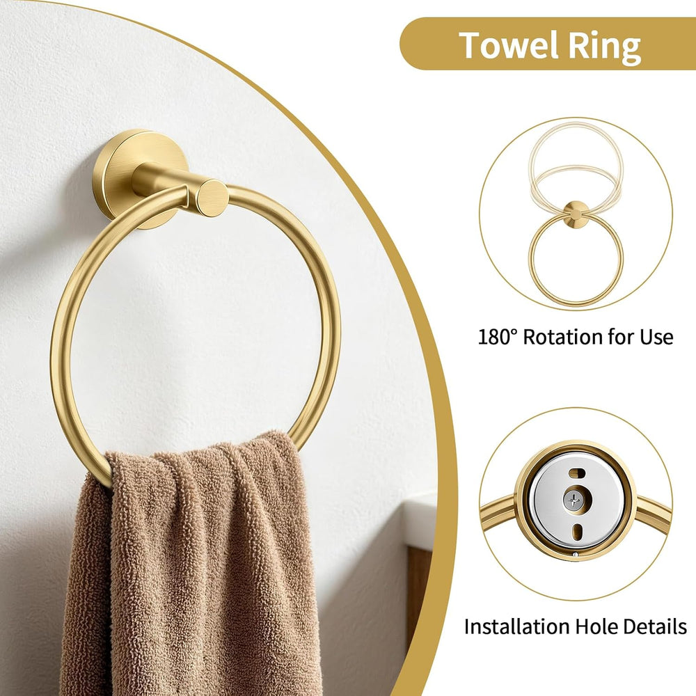 STWWO 5-Piece Gold Bathroom Accessories Set 24 Inch Bathroom Towel Bar