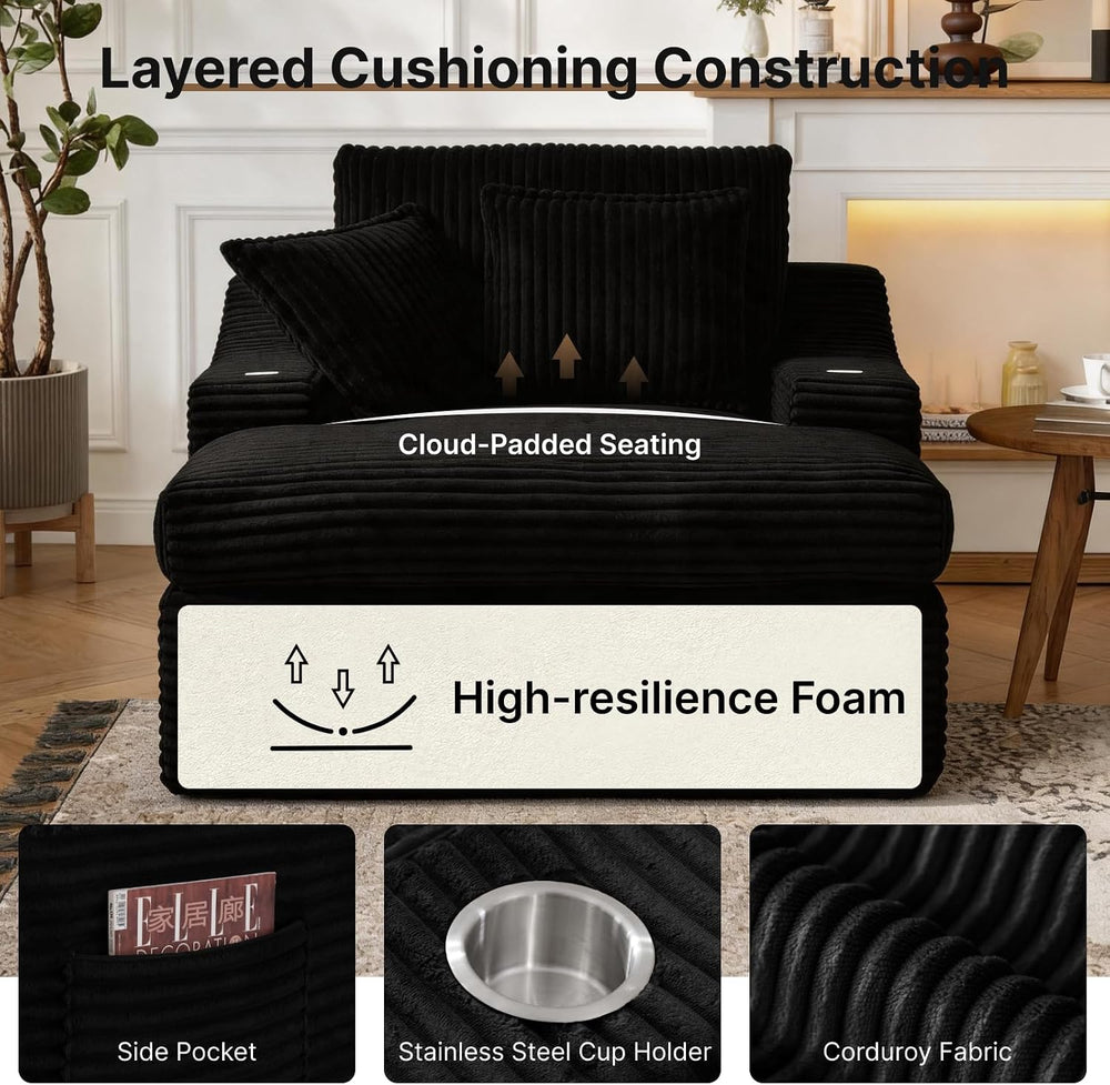 Oversized Chaise Lounge Chair Indoor, Upholstered Sleeper Sofa Bed