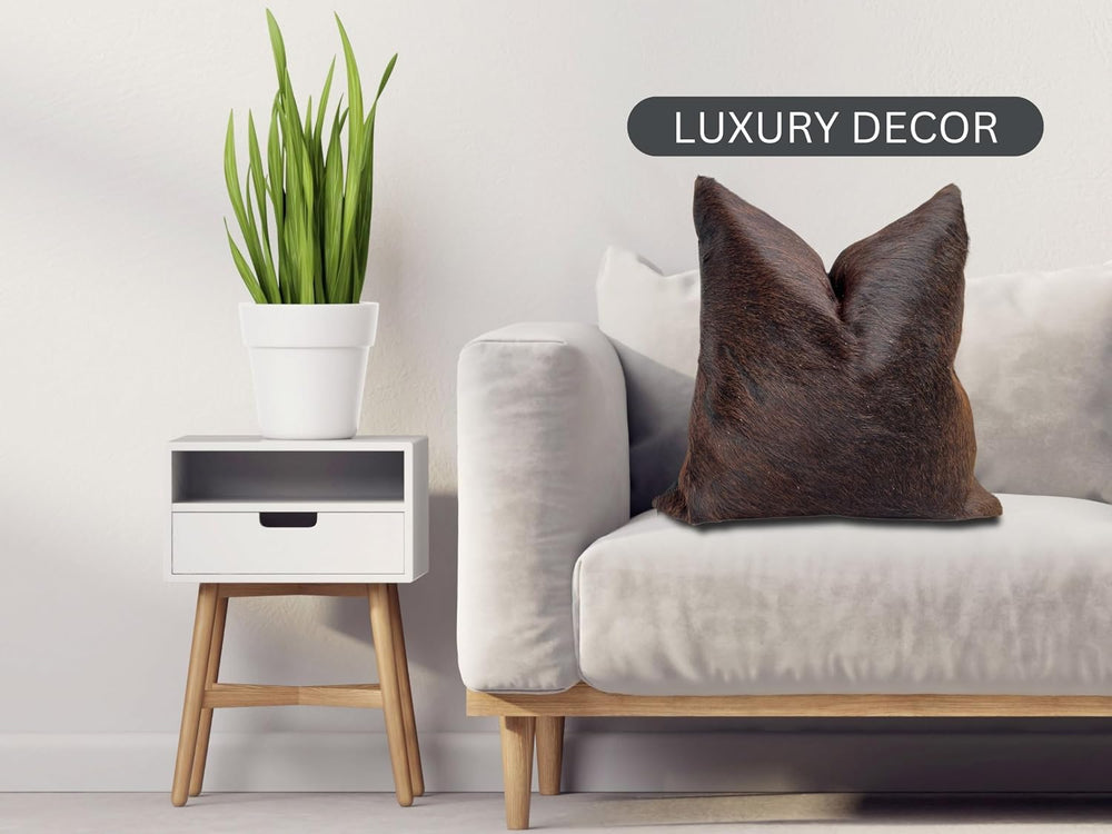 Pack of 2 Set Dark Brown Real Cowhide Genuine Leather Cushion Covers Throw Pi...