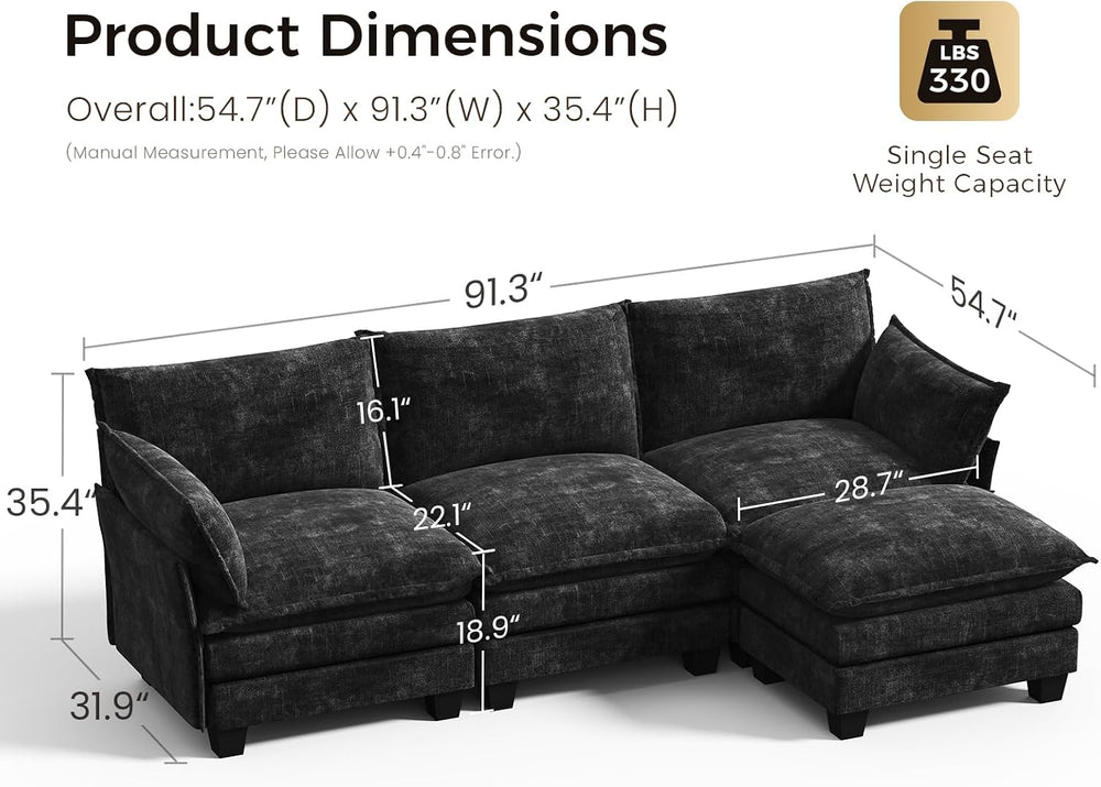KKL Modular Sectional Sofa, L-Shaped 4 Seater Cloud Couch with Ottoman, Cheni...