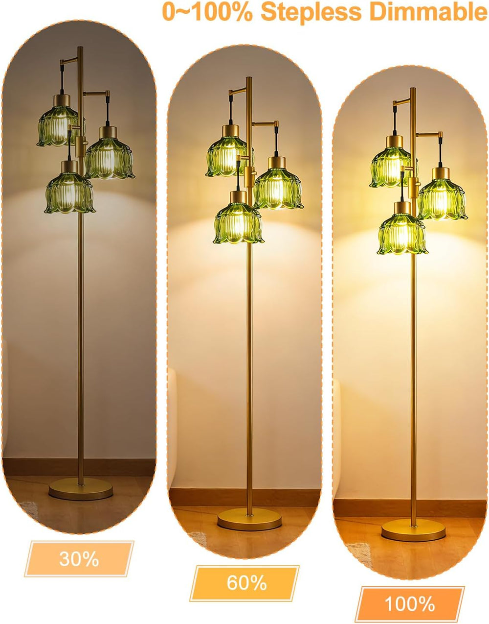 Lightdot Floral Floor Lamp Dimmable Floor Flower Lamp Green Glass Shade