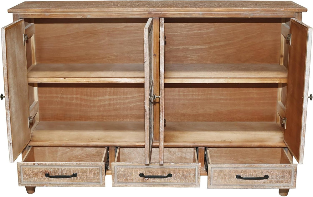 LKTART 59" Solid Wood Sideboard Buffet Carved Storage Cabinet with Drawers