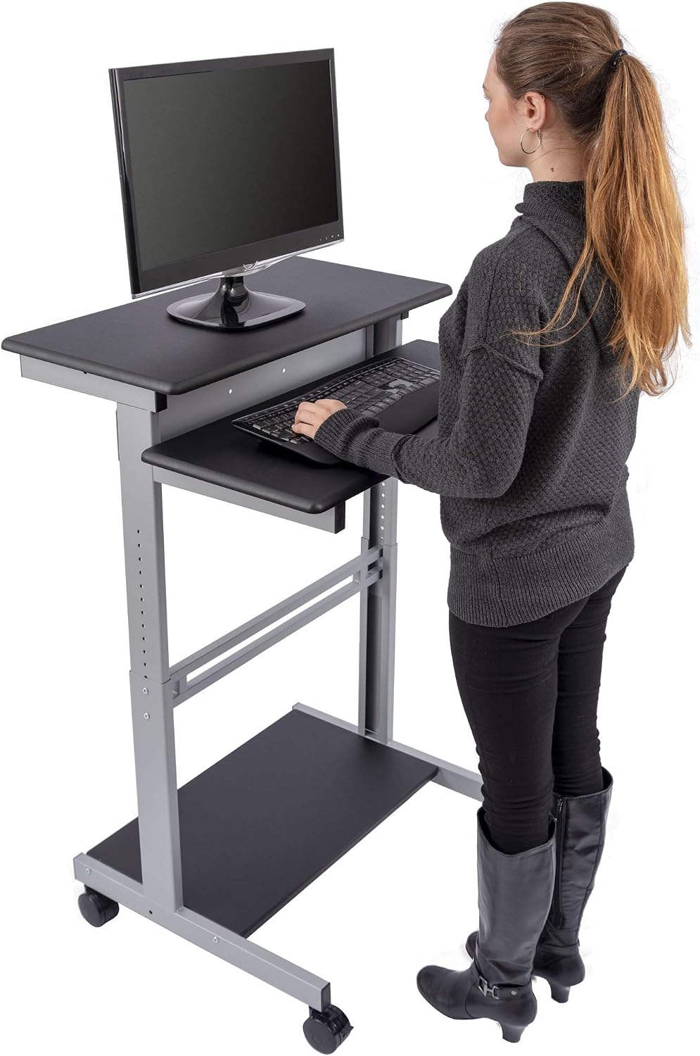 S STAND UP DESK STORE Rolling Adjustable Height Two Tier Standing Desk Comput...