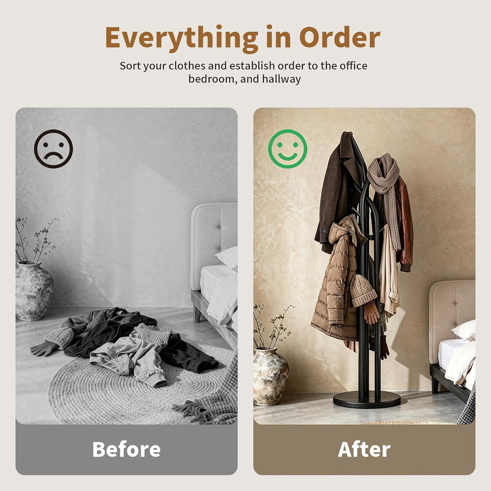 Solid Wood Coat Rack Freestanding Wood Coat Tree Rack with 9 Hooks, Creative ...