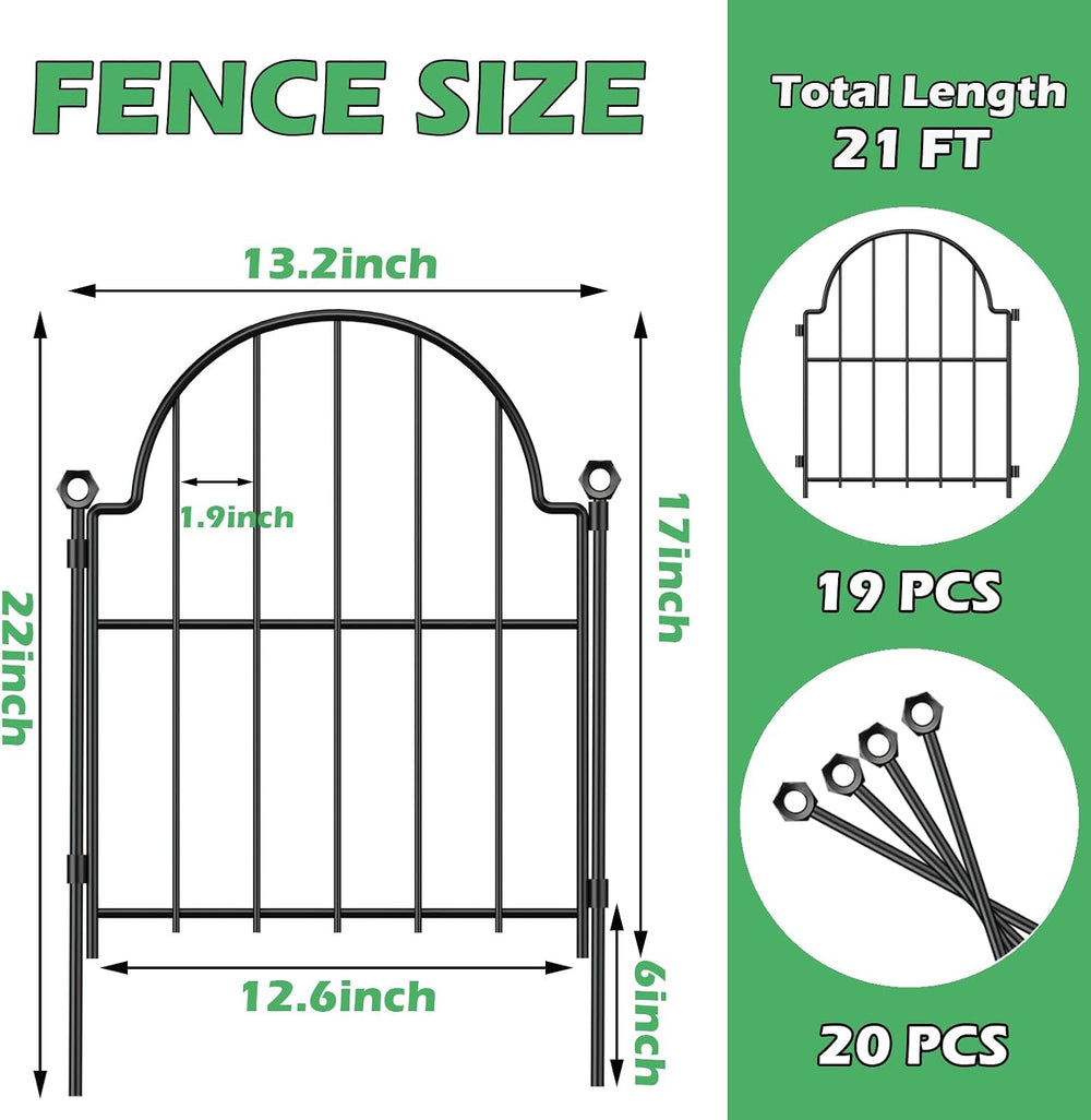 Blingluck Decorative Garden Fence, 17in(H) x 21ft(L), with Ground Stake