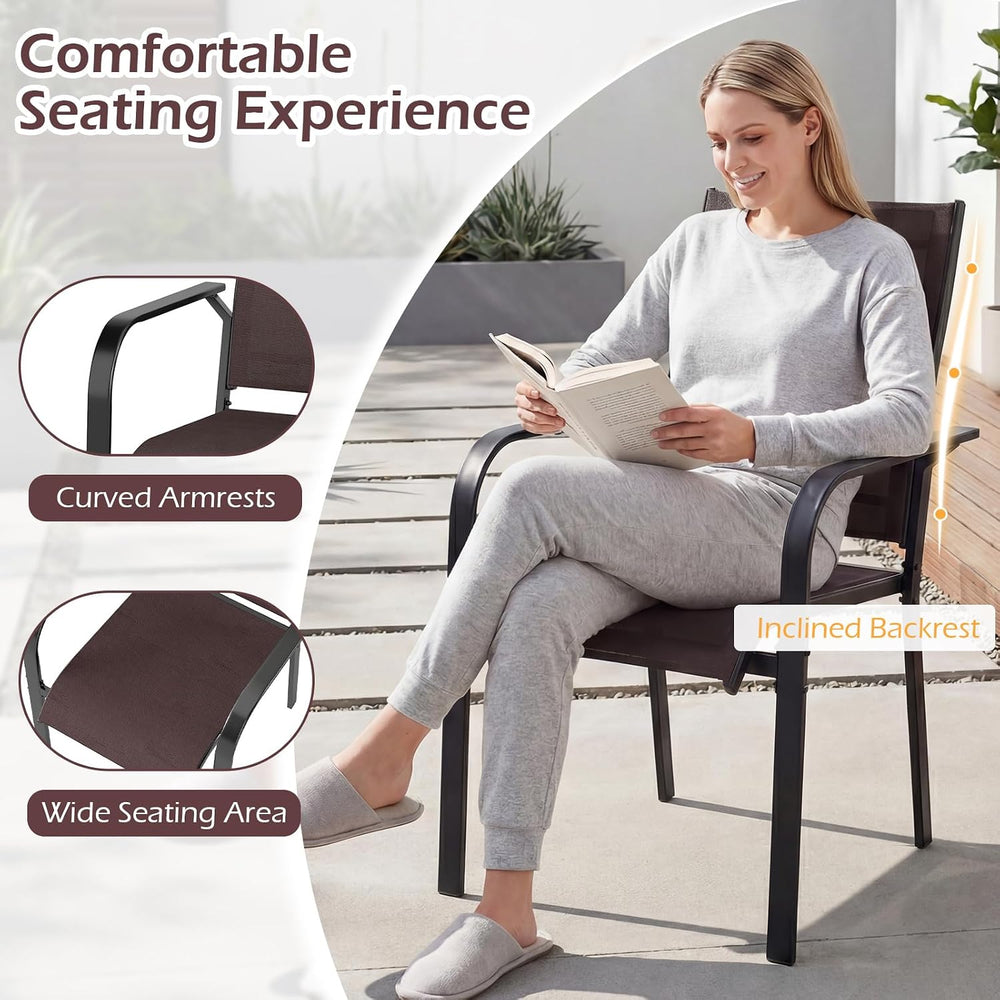 Tangkula Patio Dining Chairs Set of 2, Stackable Outdoor Armchairs with Metal...