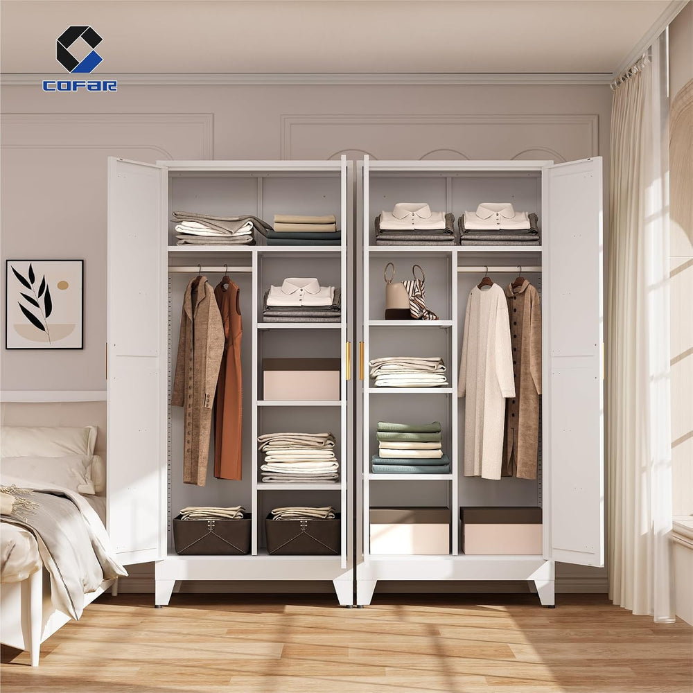 COFaR Metal Wardrobe Closet with Doors, 71'' Tall Steel Bedroom Armoi...