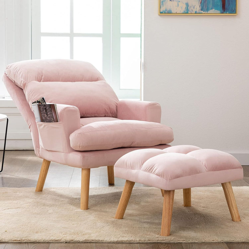 CANMOV Modern Accent Chair with Ottoman, Soft Fabric Armchair with Adjustable...