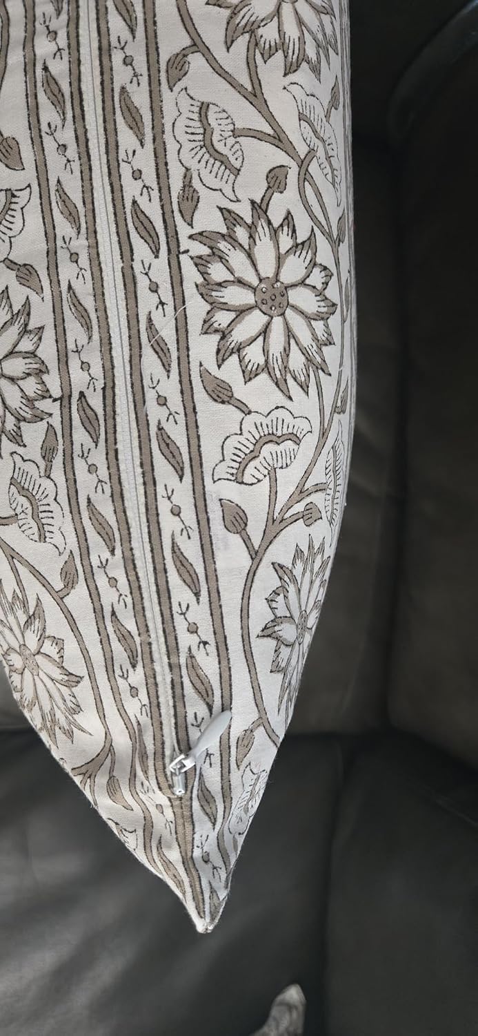 Ridhi Taupe Hand Block Print Throw Pillow Covers 18x18 Inch Set 2