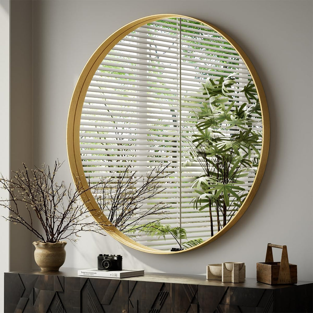 VooBang 48" Round Bathroom Mirror, Large Gold Circle Wall Mounted Mirror