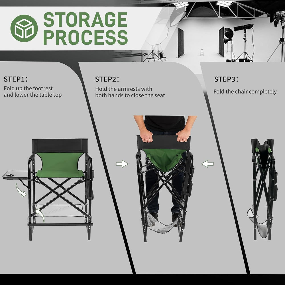 Outvita 4 Piece 26" Tall Directors Chair Height Seat Folding with Side T...