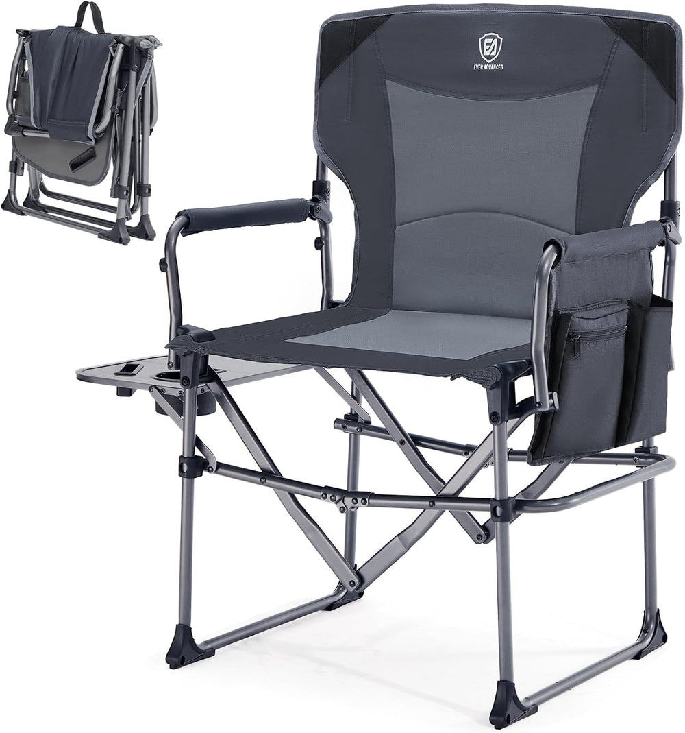 EVER ADVANCED Camping Directors' Chair with Side Table, Portable Folding ...