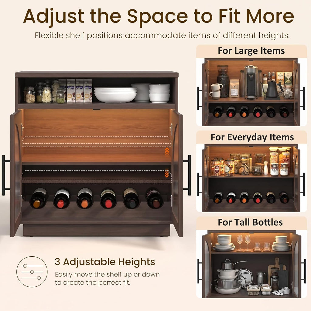 Coffee Bar Cabinet with Storage and LED Lights, Entryway Accent Cabinet